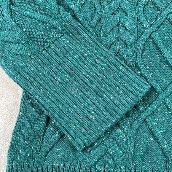 Talbots Sweater Cable Knit Mock Neck Green Speckled Cozy Casual Women's Medium - Picture 3 of 9